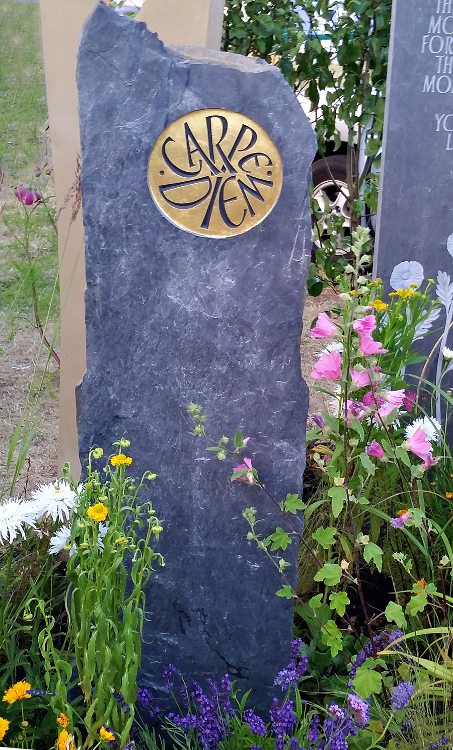 Hand carved Welsh riven slate standing stone